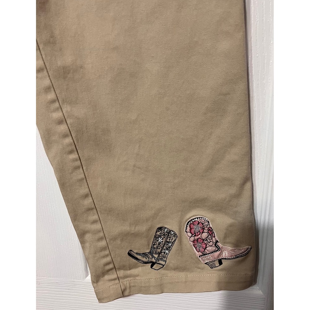 Bit & Bridle Women Tan Cowboy Boot Embroidered Capris Pants Size 12 - Picture 2 of 9